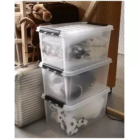 SMARTSTORE Műanyag tárolódoboz, 47 liter, fekete fogantyúkkal, SMARTSTORE "Classic 45", átlátszó