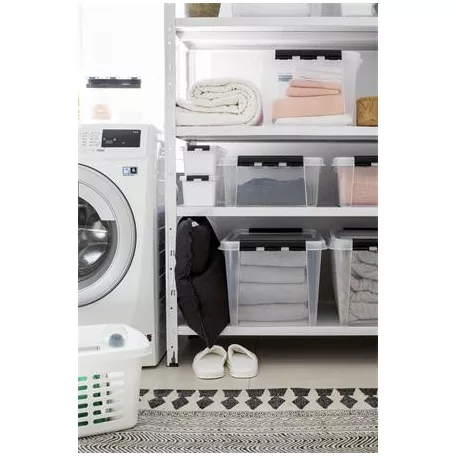 SMARTSTORE Műanyag tárolódoboz, 47 liter, fekete fogantyúkkal, SMARTSTORE "Classic 45", átlátszó