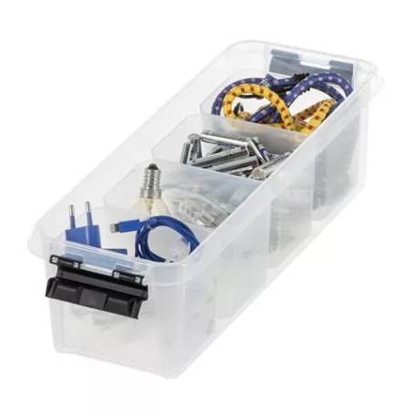 SMARTSTORE Műanyag tárolódoboz, fekete fogantyúkkal, 4 rekeszes, SMARTSTORE "Classic 4", átlátszó