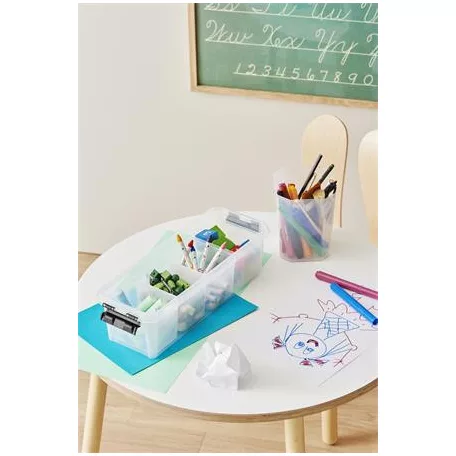 SMARTSTORE Műanyag tárolódoboz, fekete fogantyúkkal, 4 rekeszes, SMARTSTORE "Classic 4", átlátszó