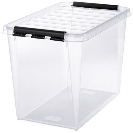 SMARTSTORE Műanyag tárolódoboz, 61 liter, fekete fogantyúkkal, SMARTSTORE "Classic 65", átlátszó