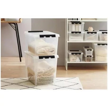 SMARTSTORE Műanyag tárolódoboz, 61 liter, fekete fogantyúkkal, SMARTSTORE "Classic 65", átlátszó