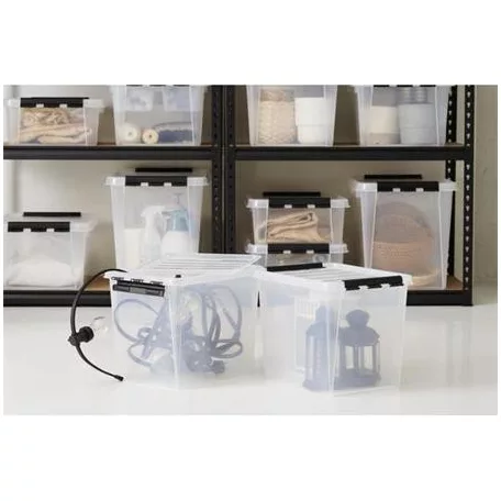 SMARTSTORE Műanyag tárolódoboz, 61 liter, fekete fogantyúkkal, SMARTSTORE "Classic 65", átlátszó