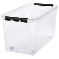   SMARTSTORE Műanyag tárolódoboz, 70 liter, fekete fogantyúkkal, SMARTSTORE "Classic 70", átlátszó