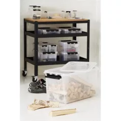   SMARTSTORE Műanyag tárolódoboz, 70 liter, fekete fogantyúkkal, SMARTSTORE "Classic 70", átlátszó