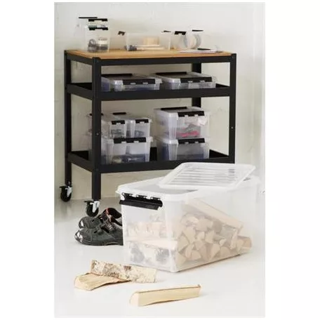 SMARTSTORE Műanyag tárolódoboz, 70 liter, fekete fogantyúkkal, SMARTSTORE "Classic 70", átlátszó