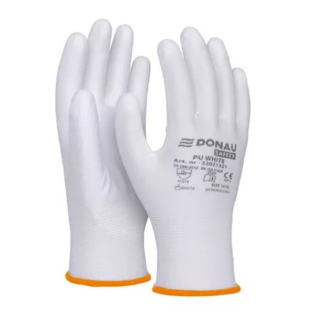 DONAU Szerelőkesztyű, PU, DONAU "Safety", 7/S méret, fehér