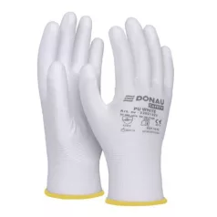   DONAU Szerelőkesztyű, PU, DONAU "Safety", 8/M méret, fehér