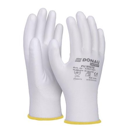 DONAU Szerelőkesztyű, PU, DONAU "Safety", 8/M méret, fehér