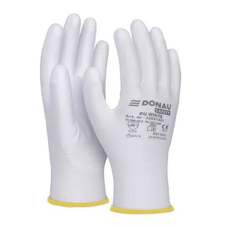 DONAU Szerelőkesztyű, PU, DONAU "Safety", 8/M méret, fehér