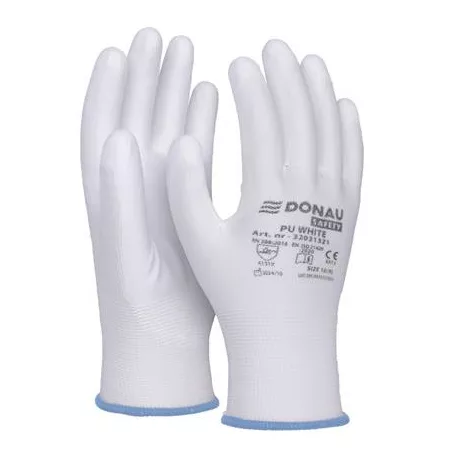 DONAU Szerelőkesztyű, PU, DONAU "Safety", 9/L méret, fehér