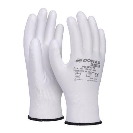 DONAU Szerelőkesztyű, PU, DONAU "Safety", 10/XL méret, fehér