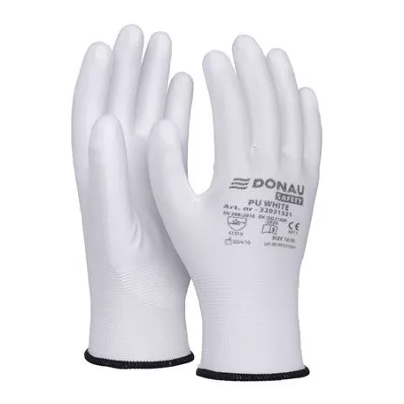 DONAU Szerelőkesztyű, PU, DONAU "Safety", 10/XL méret, fehér