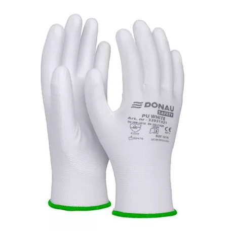DONAU Szerelőkesztyű, PU, DONAU "Safety", 11/XXL méret, fehér