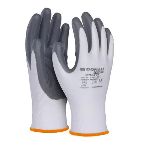 DONAU Szerelőkesztyű, nitril, DONAU "Safety 01", 7/S méret, szürke