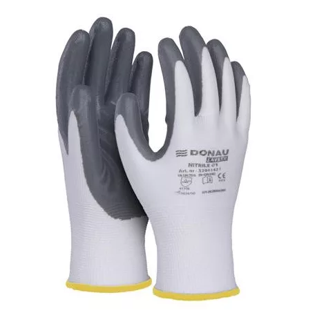 DONAU Szerelőkesztyű, nitril, DONAU "Safety 01", 8/M méret, szürke