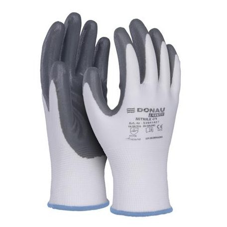 DONAU Szerelőkesztyű, nitril, DONAU "Safety 01", 9/L méret, szürke