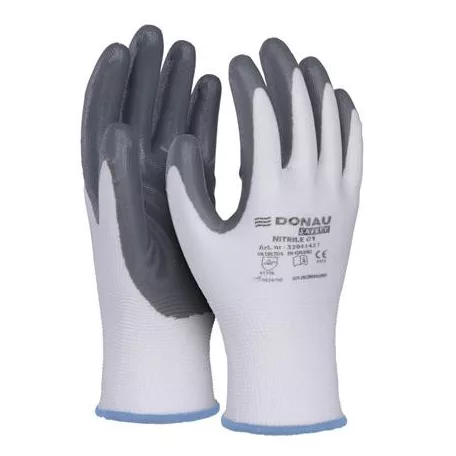 DONAU Szerelőkesztyű, nitril, DONAU "Safety 01", 9/L méret, szürke