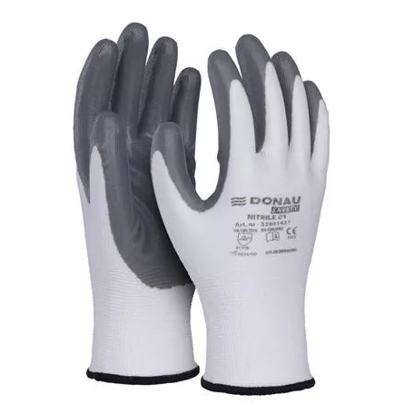 DONAU Szerelőkesztyű, nitril, DONAU "Safety 01", 10/XL méret, szürke