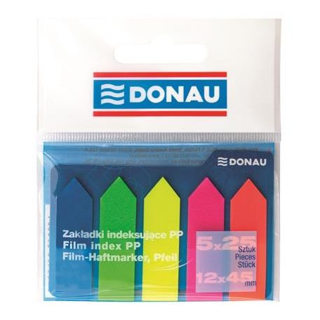 DONAU Jelölőcímke, műanyag, nyíl forma, 5x25 lap, 12x45 mm, DONAU, neon szín