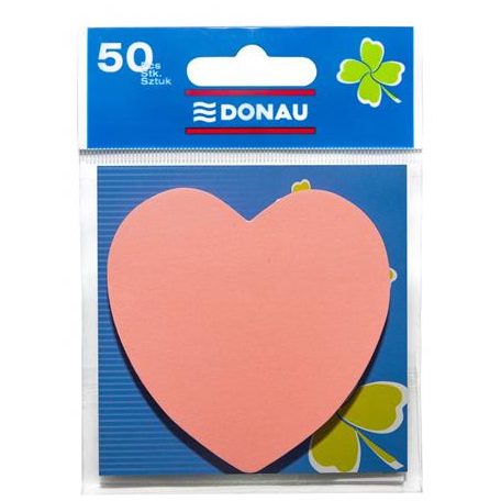 DONAU Öntapadó jegyzettömb, szív alakú, 50 lap, DONAU, rózsaszín
