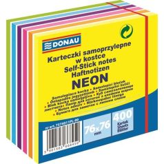   DONAU Öntapadó jegyzettömb, 76x76mm, 400 lap, DONAU, fehér és neon színek