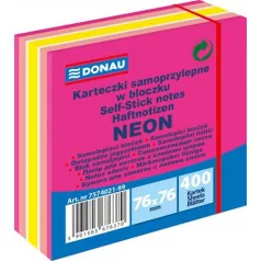  DONAU Öntapadó jegyzettömb, 76x76 mm, 400 lap, DONAU, neon-pasztell mix, rózsaszín árnyalatok