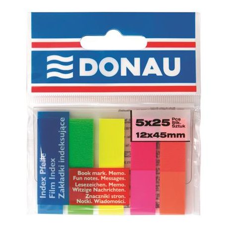 DONAU Jelölőcímke, műanyag, 5x25 lap, 12x45 mm, DONAU, neon szín