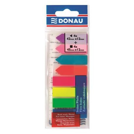 DONAU Jelölőcímke, műanyag, címke és nyíl forma, 8x25 lap, 12x45/42 mm, DONAU, neon szín