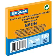   DONAU Öntapadó jegyzettömb, 76x76 mm, 100 lap, DONAU, neon narancssárga