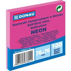   DONAU Öntapadó jegyzettömb, 76x76 mm, 100 lap, DONAU, neon rózsaszín