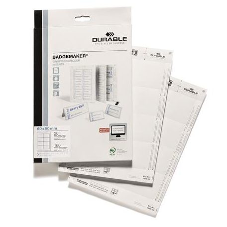 DURABLE Betétlap, 60x90 mm, DURABLE, fehér