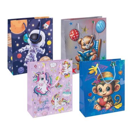 DONAU Ajándéktáska, zsinórfüles, 25x30x10 cm, DONAU "Home", vegyes gyermek minta