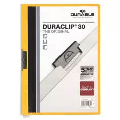   DURABLE Gyorsfűző, klipes, A4, DURABLE "DURACLIP® 30", sárga