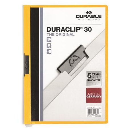 DURABLE Gyorsfűző, klipes, A4, DURABLE "DURACLIP® 30", sárga