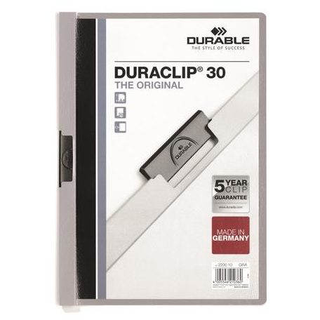 DURABLE Gyorsfűző, klipes, A4, DURABLE "DURACLIP® 30", szürke