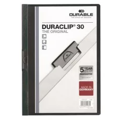   DURABLE Gyorsfűző, klipes, A4, DURABLE "DURACLIP® 30", sötétzöld