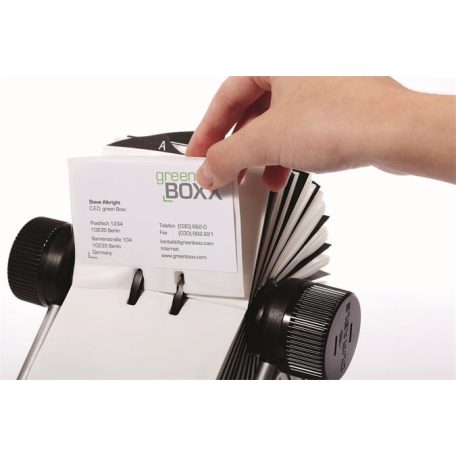 DURABLE Névjegykártyatartó, fém, 400 db-os, forgatható, fekvő, DURABLE, "VISIFIX®", fekete