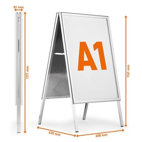 DURABLE Megállító tábla, poszteres, A1, DURABLE "Fold Outdoor", ezüst