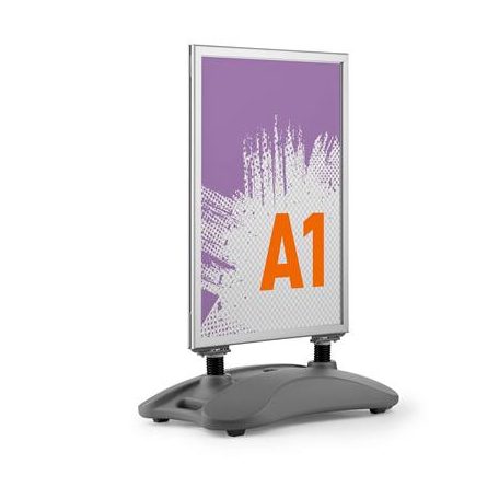 DURABLE Megállító tábla, poszteres, talppal, A1, DURABLE "Heavy Base Outdoor", ezüst