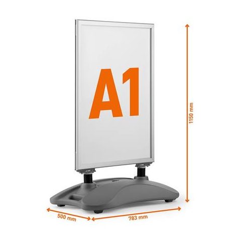DURABLE Megállító tábla, poszteres, talppal, A1, DURABLE "Heavy Base Outdoor", ezüst