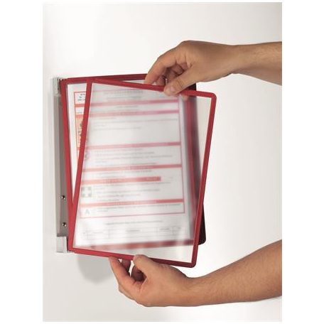 DURABLE Bemutatótábla tartó, fali, 5 db bemutatótáblával, DURABLE "VARIO® WALL 5", piros