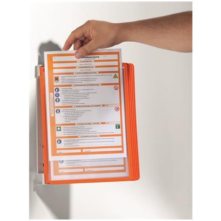 DURABLE Bemutatótábla tartó, fali, 5 db bemutatótáblával, DURABLE "VARIO® WALL 5", narancssárga