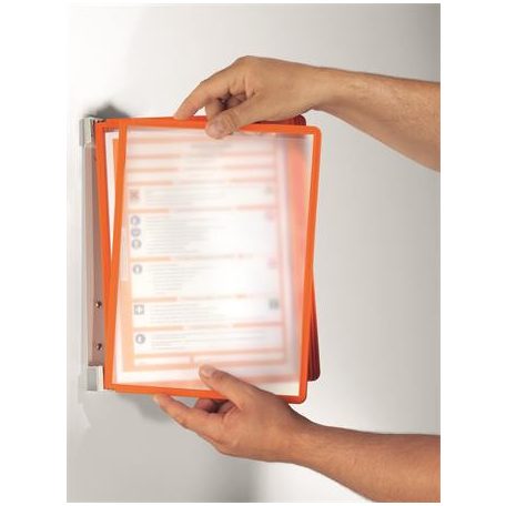 DURABLE Bemutatótábla tartó, fali, 5 db bemutatótáblával, DURABLE "VARIO® WALL 5", narancssárga