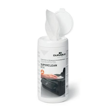 DURABLE Tisztítókendő, műanyag felületre, 100 db, DURABLE "SUPERCLEAN BOX 100"