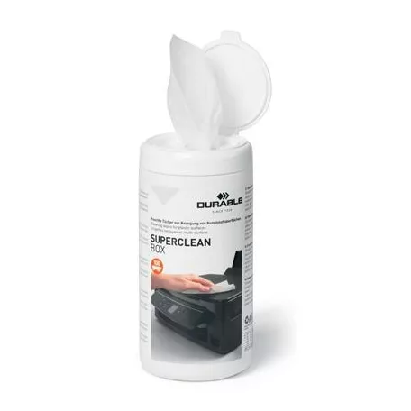 DURABLE Tisztítókendő, műanyag felületre, 100 db, DURABLE "SUPERCLEAN BOX 100"