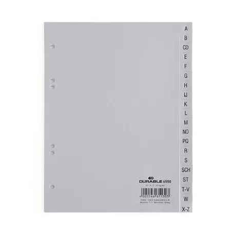 DURABLE Regiszter, PP, A5, 20 részes, A-Z, DURABLE, szürke