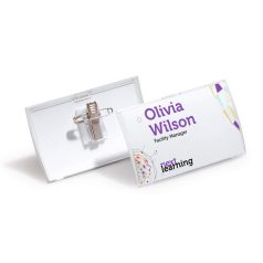   DURABLE Névkitűző, csíptetővel és tűvel, PP, 40x75 mm, DURABLE "CLICK FOLD"