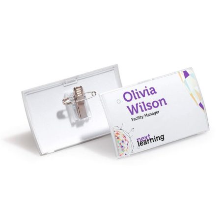 DURABLE Névkitűző, csíptetővel és tűvel, PP, 40x75 mm, DURABLE "CLICK FOLD"