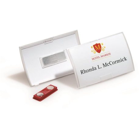 DURABLE Névkitűző, mágneses, 54x90 mm, DURABLE "CLICK FOLD", áttetsző